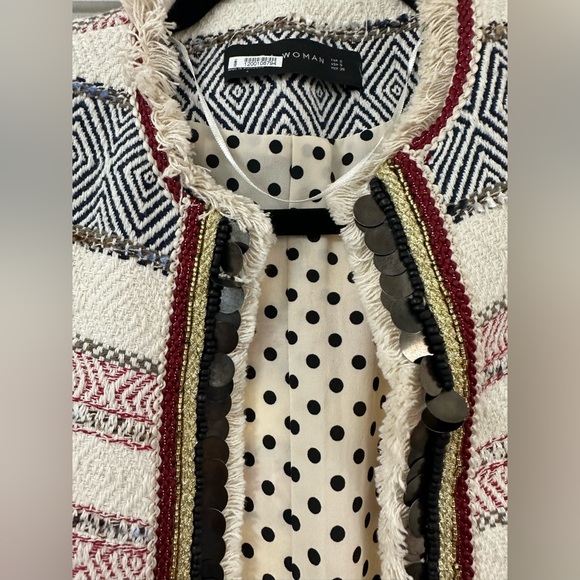 Zara Tweed Coat Small, Beaded Tweed Cost Zara Woman, Long Jacket Tweed - Picture 5 of 6